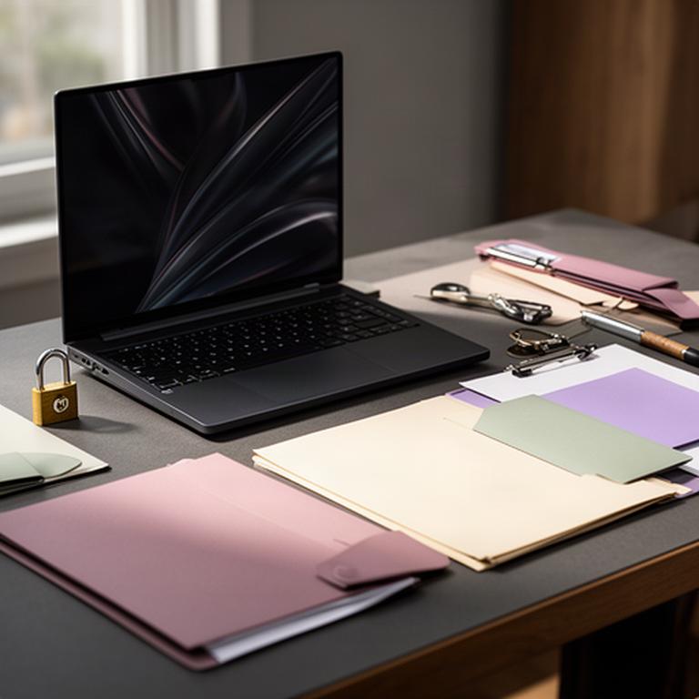 Secure laptop and project documents on a contractor desk inside a Charleston office