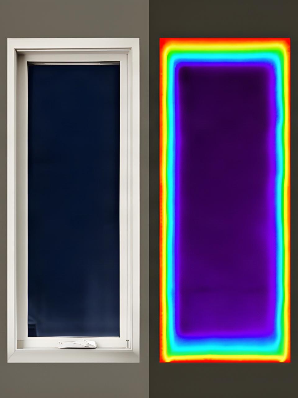 Thermal imaging comparison beside a replacement window showing reduced heat loss in a West Virginia home
