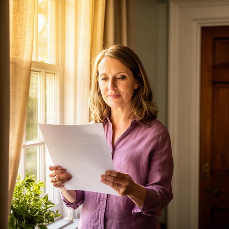 Homeowner reading a privacy notice near a sunlit Charleston front window